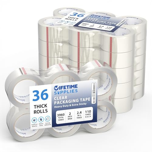 36 Rolls | 2.4 mil Clear | 110 Yards Each (3960 Yards Total) | 2 Premium Packing Tape Heavy Duty Packaging Tape for Shipping Moving Stronger Thicker