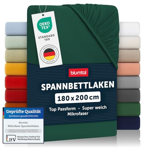 Blumtal® Spannbettlaken 180x200cm aus Microfaser - Oekotex zertifiziertes Bettlaken 180x200 - Leintuch 180x200 / Spannbettuch 180x200cm - Spannleintuch 180x200-180x200 Spannbettlaken - Dunkelgrün