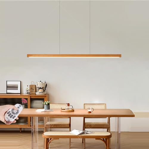 Moderno LED Lámpara Colgante de Madera Dimmable para Mesa de Comedor - Diseñador Lineal Altura Ajustable - Araña para Cocina Oficina