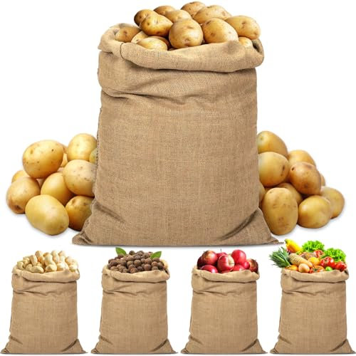 SaiXuan Sandsäcke Jute Natur-Jutesack 5er-Set (105cm x 60cm), Groß und Atmungsaktiv Jutesack für Bauabfälle, Gartenabfälle, Lebensmittellagerung und Pflanzenschutz im Winter - mit Verschlusskordel
