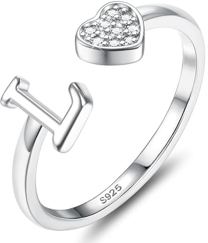 JeweBella Anelli Donna Argento 925 con Iniziale A-Z Anello Cuore Regolabili Anello di Promessa Anello Fidanzamento FEDI Nuziali Anelli Mignolo Anelli Pollice Donna Ragazza Gioielli con Scatola Regalo