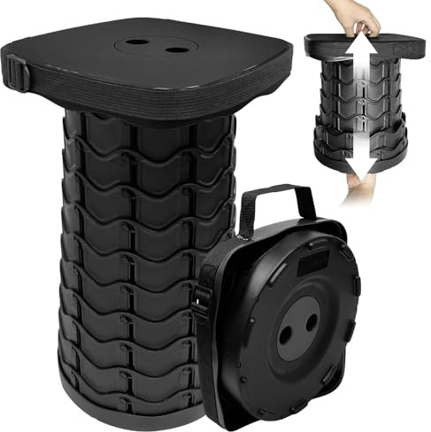 Socpuro Collapsible Stools Folding Chair, Upgrade Square Telescoping Stool, Portable Retractable Stool Foldable Stools for Camping Gardening Fishing Hiking BBQ (Black)