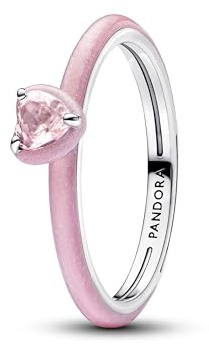 PANDORA Anillo de plata para mujer con forma de corazón chakra rosa 193088C02, 58/18,5, Plata de ley, Cristal.