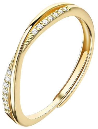 Anmahe Gold Ring,Gold Rings for Women,Adjustable Rings Gold Plated Bands with Cubic Zirconia,Gold Plated Ring,for Women's Weddings Engagement