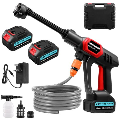 Bellanny Hidrolimpiadora sin Cable | 2200W 150Bar Limpiadoras a presión | Pistola de lavado de alta presión, Pulverizador de Espum,2 batería,540 l/h,2 en 1 Boquilla,5m Manguera,para Coche,Suelo,Patios