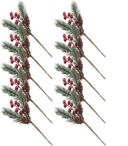 Set di decorazioni natalizie, 10 aghi di pino realistici e rami di pigna, per lo styling della casa festivo e progetti fai da te (10 pezzi)