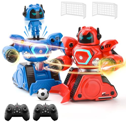 LTFIOON 2 Robots Teledirigidos, Juguete RC Robot de Combate con Modo Boxeo & Fútbol, Luz y Sonido, Recargables, Robots de Combate Regalo Niño a Partir de 6 Años