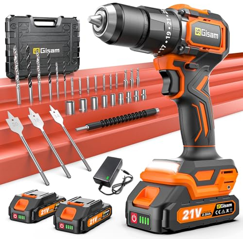 Taladro a Batería 21V, Kit Taladro Inalámbrico Con 2 Baterías, Motor Brushless 1200W 75Nm, 25+3 Niveles, Mandril 13mm, 2 Velocidades, Gran LED, 29 Accesorios Para Hogar & DIY de Jardín