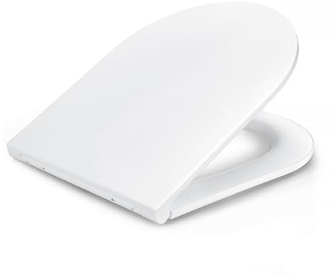 Amazon Basics D-Shape Toilet Seat, Soft-Close, Quick-Release Hinges, Universal Size, Anti-Static Urea and Porcelain Finish, White