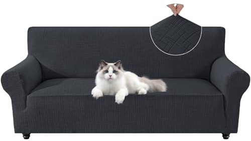 YSTELLAA Funda Sofa 3 Plazas con Reposabrazos, Gris Oscuro | Fundas Sofa Elasticas Universal, Antideslizante, Antimanchas, Lavable, Incluye Taco de Espuma, y Apto para Mascotas