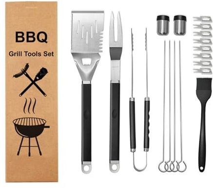 18-delars BBQ grillbestickset – premium grillset för män gåva | grilltillbehör för gasgrill | högkvalitativa grillbestickset för utomhusmatlagning