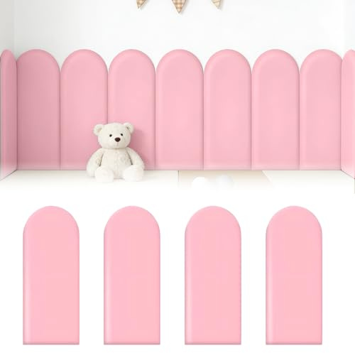 Lot de 4 panneaux muraux 3D rembourrés et autocollants - 20 x 40 cm - Rembourrage mural et coussin mural en polyuréthane imperméable - Comme tête de lit et protection contre les collisions - Pour