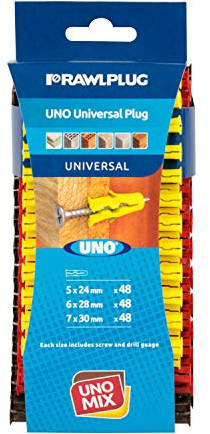 Rawlplug Uno - Juego de tapones de pared universales de 6, 7, 8 mm, para placas de yeso, mampostería, ladrillo, hormigón | Tapones de pared macizos antirotación, 144 unidades