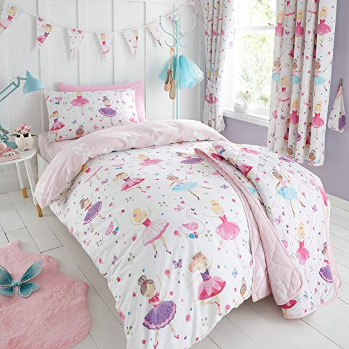 Happy Linen Company Kids Girls Prima Ballerina Ballet Dance Pink Reversible Single Bedding Duvet Cover Set