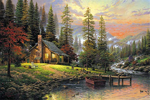 SUPERPOWER® Premium 1000 Piece Autumn Forest River Landscape Warm Oil Painting Wooden Jigsaw Puzzles Toys for Adults Games Family Wall Decoration