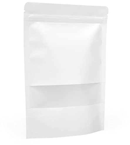 Evergreen Goods 50pcs Papier kraft blanc Sacs alimentaires (170x240mm) | Soi debout, Réutilisable fermeture éclair avec Fenêtre mate | Refermable Sacs d'emballage pour Grain de café