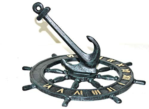 Haute Collage Meridiana classica nautica come una ruota con ancora decorazione da giardino per esterni 24x24 cm; peso 1 Kg