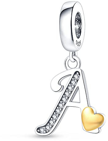 Pandach Lettre de l'alphabet Initiales A-Z Breloques Adaptées aux Bracelets Européens 925 perles de Charme en Argent Sterling pour les Femmes