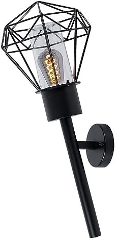 etc-shop Außenleuchte Wandleuchte IP44 Gartenlampe Fackel schwarz Vintage Wandlampe, Diamant Gitteroptik, Edelstahl Metall, E27 Fassung, HxBxÜ 28,5x22,5x28,5 cm