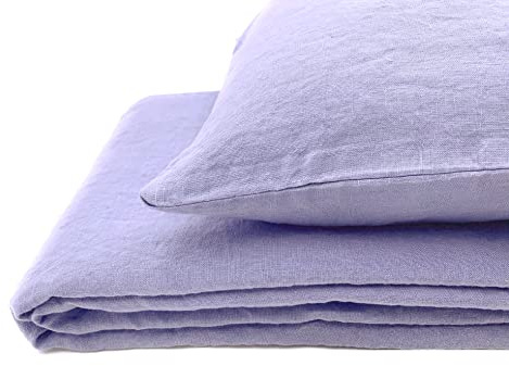 JOWOLLINA Set di biancheria da letto in lino naturale, finitura morbida, 180 mg2 (lilla, 200 x 200 cm, 2 pezzi, 40 x 80 cm)