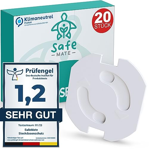 SafeMate® (20Stk.) Steckdosen Kindersicherung - Mit KIDSAFELOCK 2.0 Steckdosenschutz Kindersicherung für extra Sicherheit - Steckdosenschutz Baby, für eine Sichere Umgebung für Babys & Kleinkinder