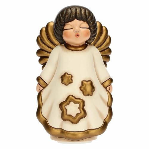 THUN - Puntale Per Albero di Natale Angelo in Ceramica Decorata a Mano, Addobbo Natalizio, Idea Regalo, 11x9.3x17.5 cm h