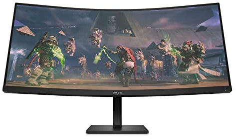 HP OMEN 34c Écran Gaming Incurvé 34 165Hz 1ms WQHD (3840 x 1440 Pixels, 21:9, Antireflet, Hauteur réglable, HDR, AMD Freesync Premium, Haut-parleurs intégrés)