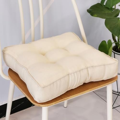 Sitzkissen Stuhlkissen 40x40x9cm für Indoor und Outdoor aus Baumwolle Dicke Polsterung Steppkissen/Bodenkissen, Stuhl Sitzpolster Passt für Haus, Garten, Büro und Autositze,Beige