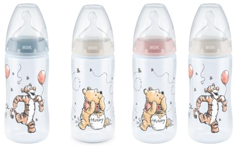 NUK First Choice+ Babyflasche | 6-18 Monate | Temperature Control Anzeige | 300 ml | Anti-Colic-Ventil | BPA-frei | Trinksauger aus Silikon | Disney Winnie Pooh | farbig sortiert | 1 Stück