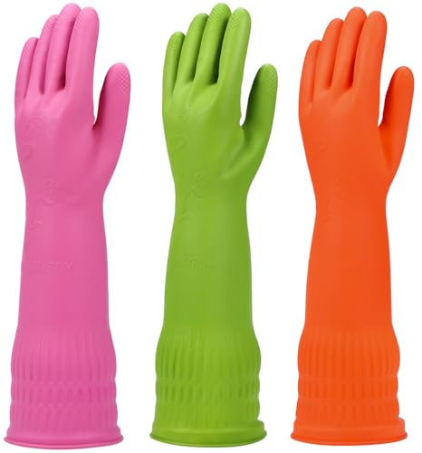 YSLON Lot de 3 paires de gants de nettoyage en caoutchouc imperméables et réutilisables. Multicolore Taille M