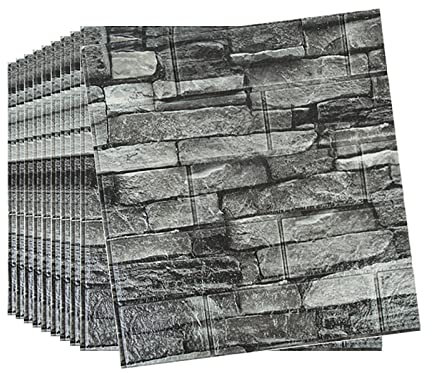 Sleeleece 3D Wandpaneele Selbstklebend,10 Stücke 35 * 38CM 1.3m²,Tapete Steinoptik,Wasserdicht Wandaufkleber Ziegelstein,DIY Wandtapete,Geeignet für Küche, Schlafzimmer,Wohnzimmer - Römisches Schwarz