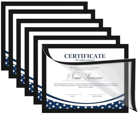 Derlyniupi 8.5 x 11 Certificate Frames Set Of 6, Self Adhesive Picture Frames 8.5 x 11, Magnetic Diploma Frame for Wall Display, Document Frames For Home Office, Horizontal or Vertical, Black