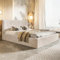 MOTIVENA Boho Polsterbett 160x200 mit Bettkasten, mit Stauraum, Bett Kopfteil Samt, ohne Matratze, Bett Samt, Beige Creme