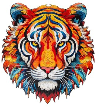 Recent Toys Puzzle en Bois Tigre pour Adultes et Enfants Puzzle de 167 pièces Grande Taille 28,5 x 30,5 cm avec pièces de Forme Unique Comprend Un Coffret Cadeau de Rangement en Bois et Un Support.