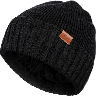 Wmcaps Fleece Lined Beanie Knitted Hats for Men Women, Winter Stocking Cap Soft Beanie Warm Ski Hats Unisex Gifts Black