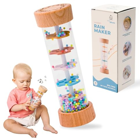Bastone della Pioggia Neonato in Legno di Faggio – Sonaglio Sensoriale 0-5 Mesi | Gioco Montessori per Sviluppo Uditivo – Maracas Educative per Bambini Piccoli – Bebé Pituso