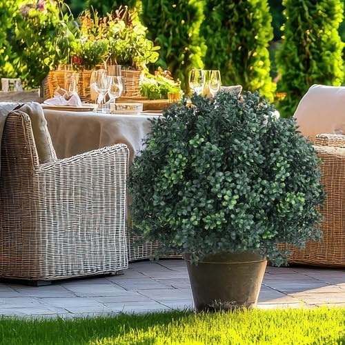 Paquete de 2 bolas de boj artificiales de 27 pulgadas con pincho, bolas de boj resistentes, plantas de exterior artificiales para porche delantero, patio, jardín, boda, fiesta, decoración verde