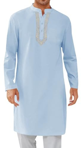 RUMAOZIA Abbigliamento Marocchino Uomo Abaya Uomo Kaftan Cotone Abbigliamento Islamico da Preghiera per Uomini Burka Araba Abbigliamento Ramadan Uomo Vestiti Musulmani Maniche Lunghe Tuniche Retrò, S