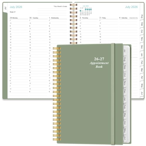 2026-2027 Appointment Book & Planner - 2026-2027 Daily Hourly Planner from July 2026 - June 2027, Weekly Appointment Book with 30-Minute Interval, Medium 6.4 x 8.5, Green-C
