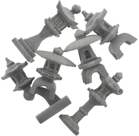 CAXUSD 6pcs Miniature Zen Garden Lanterns Pagoda Statues Asian Style Aquarium Decor for Fish Tanks Bonsai Gardens Intricate Micro Landscape Accessories