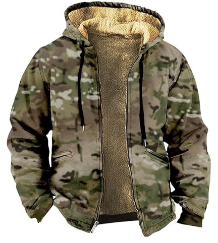 Cocila Winter Jackets for Men UK Thermal Puffer Long Sleeve Coats Parka Outdoor Parka Jacket Mid-Length Outerwear Coat Fleece Lined Jackets with Pockets Camo XL