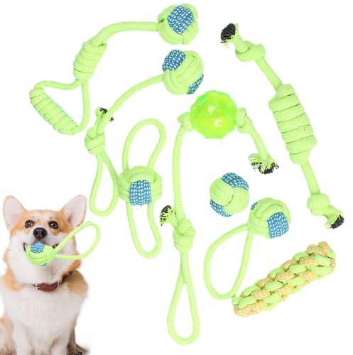 Generisch Giocattolo da masticare per cani, 8 pezzi, in cotone, giocattolo robusto, giocattolo da masticare per cani, per viaggi, piscina, cortile, camera da, giardino, interni ed esterni