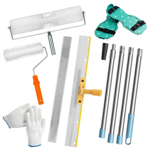 Kit De Herramientas De Autonivelación De Cemento - Herramientas De Cemento Autonivelante,Palo Telescopico Limpieza 175 Cm,Con Pinchos Para Cesped 30 Mm,Para Nivelar La Pared Del Suelo Compuesto