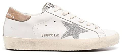Festmode vita låga sportskor glänsande läder sneakers med stjärnor för kvinnor, Brun, 40 EU