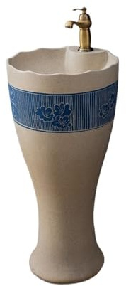 Lavandino moderno con piedistallo Lavandino monoblocco in ceramica con piedistallo, rubinetto e kit di scarico, lavabo for bagno da balcone