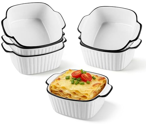APACALI 6 moldes pequeños de cerámica para horno, pequeños moldes de cerámica para horno, ideal para souffle crema, brulee, lasaña, tiramisú, pudín infantil