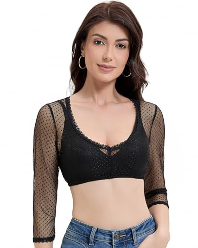 Trachtland Blusa Dirndl Mujer Manga Larga para Traje Tradicional Oktoberfest Elegante Transparente con Escote en V Negro Talla 34-44 (DE/NL/SE/PL, Numérico, 40, Regular, Regular, Negro)