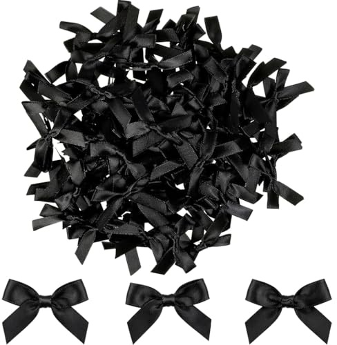 100 lazos decorativos negros, 2.5 * 3cm, pequeños lazos de cinta de satén para manualidades, autoadhesivos para envolver regalos, bodas, cumpleaños y decoración navideña.