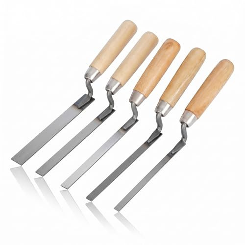 Tabanzhe Set di 5 cazzuole in acciaio inox per puntare le dita, 6, 8, 10, 12, 15 mm, utensili piatti per la giunzione di muratura e mattoni, cazzuole a dita piatte per malta stuccatura e riempimento
