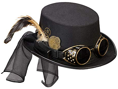 W WIDMANN MILANO Party Fashion 60814 - Steampunk Zylinder, mit Brille und Zahnrad, viktorianische Steal, Kopfschmuck, Accessoire, Kostümzubehör, Karneval